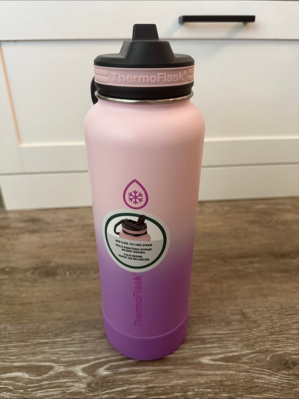 ThermoFlask 40 oz Insulated Stainless Steel Flip Straw Water Bottle Pink Purple